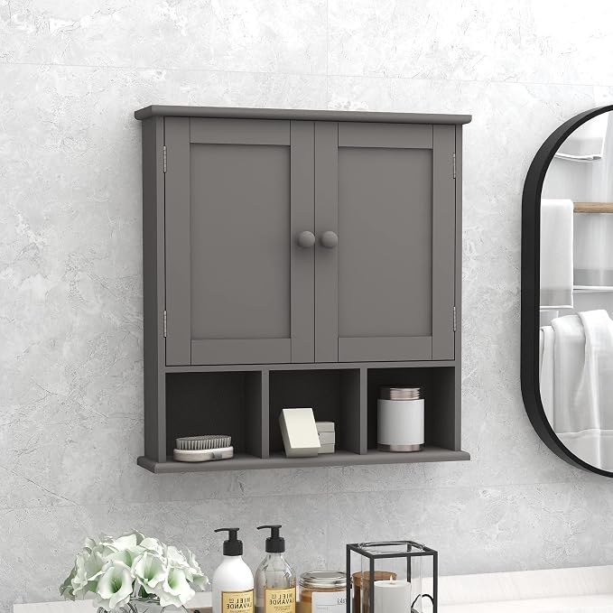 TaoHFE Grey Bathroom Cabinet,Bathroom Wall Cabinet with 2 Door | Adjustable Shelves,Over The Toilet Storage Cabinet,Bathroom Cabinet Wall Mounted,Medicine Cabinets for Laundry Room Kitchen