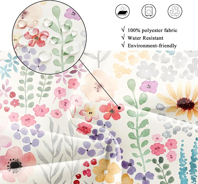 Small Stall RV Colorful Floral Wildflower Art Bathroom Shower Curtain Set | 36"W x 72"H Watercolor Leaves; waterproof HD print, quick-dry fabric with 12 hooks for easy hanging.