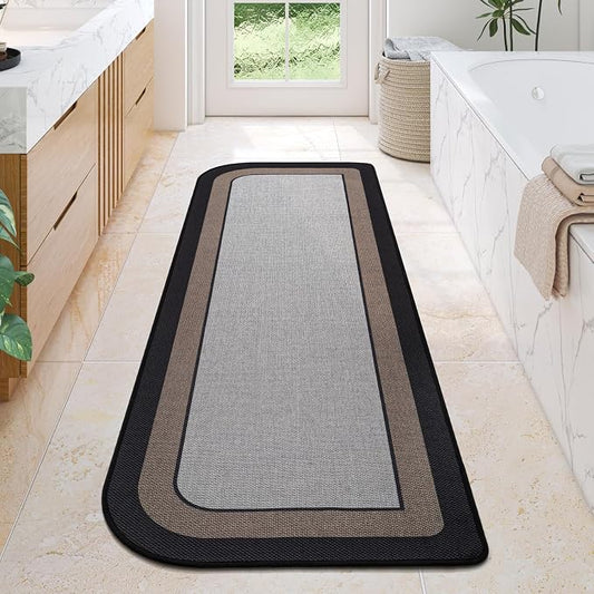 Bathroom Runner Rug, Long Thin Bath Mat Fit Under Door, Grey 24x70 | Quick Dry Absorbent, Rubber Backing Washable Large Bathmat, Shower Mat for Bathroom Floor, Tub and Outside Shower