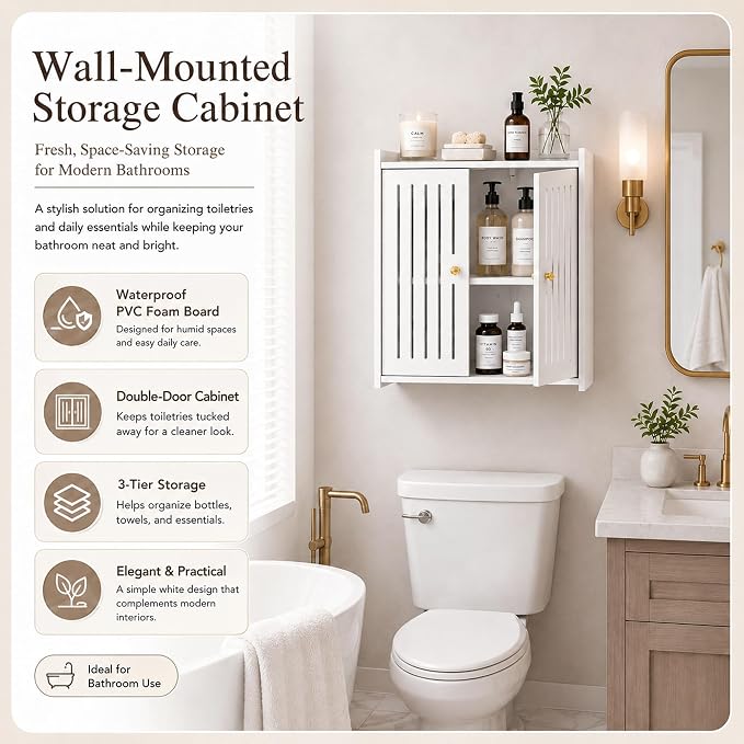 HAYOFAMY 3-Tier Wall Bathroom Storage Cabinet 7.9" D x 15.7" W x 15.7" H | PVC Medicine Cabinet Organizer with Door, for Living Room Kitchen Entryway Small Space