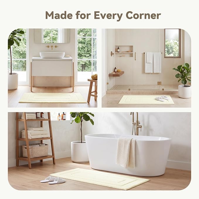 GRANNY SAYS Ivory Bathroom Rug 24" x 48", Non-Slip Microfiber Bath Mat | Ultra-soft, durable TPR backing for reliable grip, fast water absorption, machine washable for Vanity, Shower, Tub