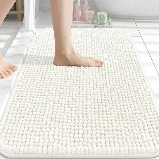 Arotive Chenille Bathroom Rugs 34x21, Soft Absorbent Bath Mat, Ivory | Rubber Backing, Machine Washable Dry Bath Mats for Bathroom Floor, Tub and Shower, Home Decor Accessories