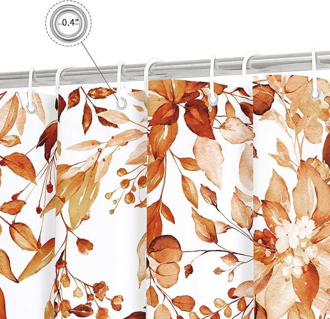 Orange Eucalyptus Shower Curtain, Watercolor Floral Print, 36x72 | Watercolor Plant Leaves Floral Print, Waterproof Fabric Bathroom Decor, Machine Washable, Rustproof Grommets