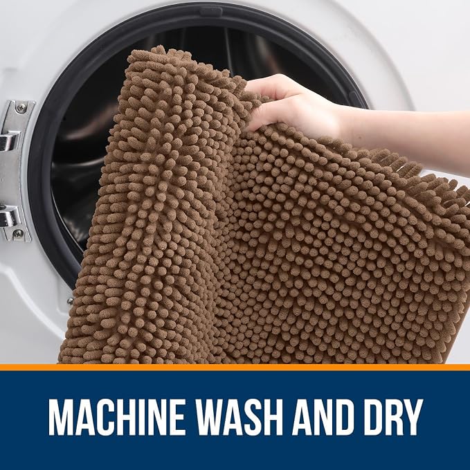 OLANLY Bathroom Runner Rugs 70x24, Extra Soft Absorbent Chenille Bath Rugs | Mocha, Quick-Drying Rubber Backing, Machine Washable Long Bath Mat for Bathroom Floor, Tub and Shower, Home Decor Accessories