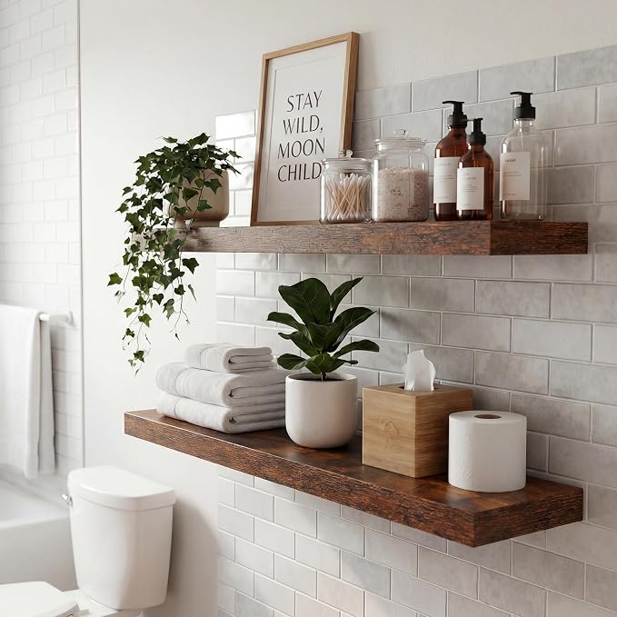 30 in Floating Shelves for Wall Decor Color Brown,Pack 2 | Modern floating shelves for living room,bedroom,kitchen and bath.Organize & display books,photos and decor.easy mount,sturdy.
