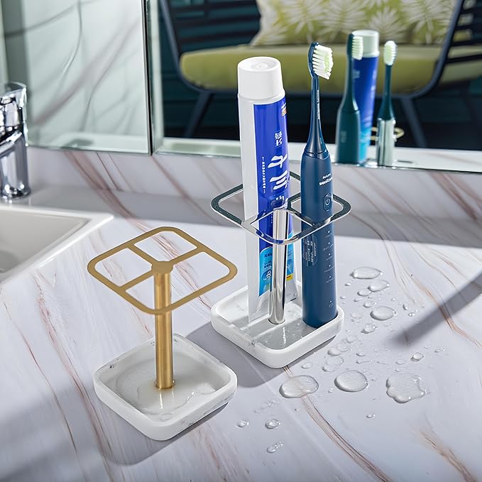 Gold Toothbrush Holder for Bathrooms - Practical Toothbrush Holders with Storage Design Space-Saving Organizer for Bathroom