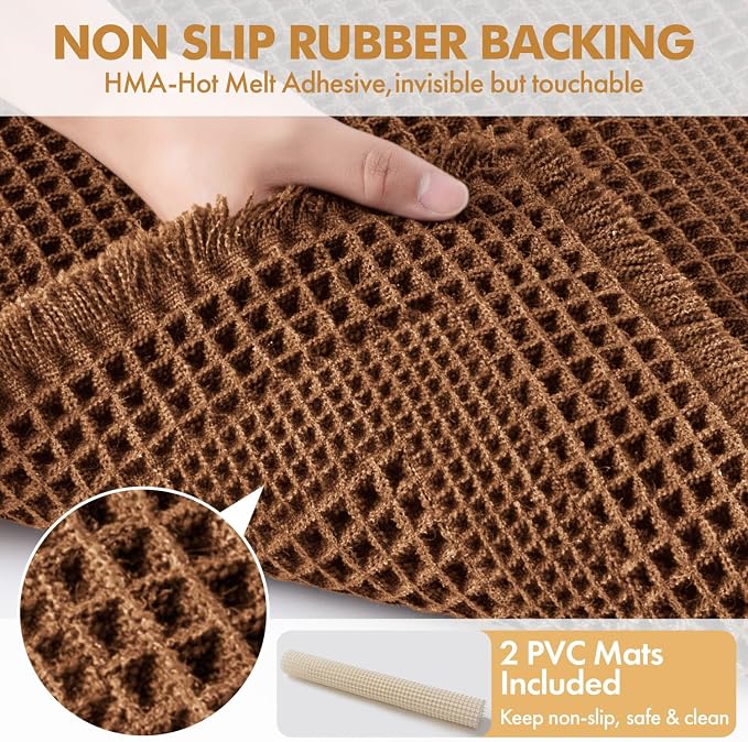MIULEE Set of 2 Waffle Bathroom Rugs Caramel Boho Bath Mat 24x36 in | Looped Design, Super Absorbent, Non Slip, Washable, Ultra Soft, Rubber Backed, Bathroom Mats for Floor Tub Shower