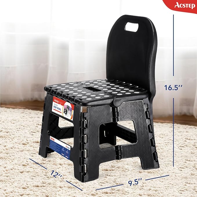 Folding Kids Step Stool with Back Support for Kids,9" Plastic Kids Chair for Outdoor or Indoor Kitchen Step Stools and Bathroom Stool for Toddlers Boys Girls
