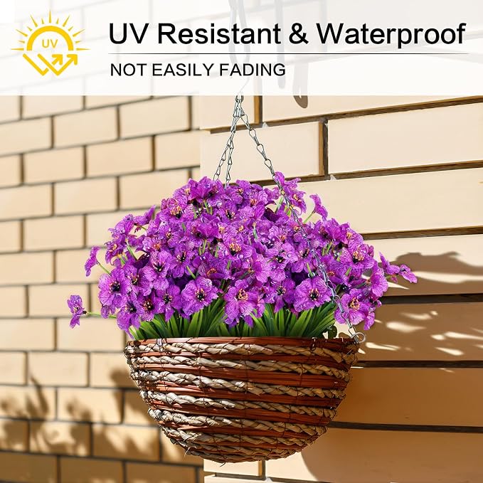 AGIRL Artificial Flowers Outdoor UV Resistant Fake Plant Garden Patio Decor | 24 Bundles,No Fade Plastic Faux Flowers for Hanging Planters front porch yard Indoor Outside,grave decorations for cemetery