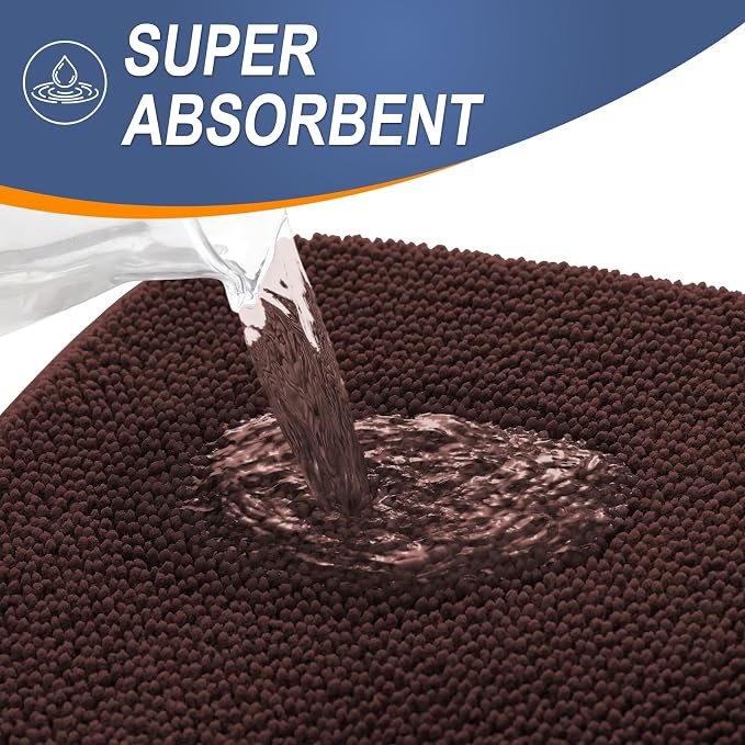 OLANLY Memory Foam Large Bathroom Rugs 47x32, Absorbent Bath Mat, Brown | Soft Quick Dry Bath Rugs, Non-Slip Carpet, Machine Washable Mat for Bathroom Floor, Tub and Shower, Home Decor Accessories