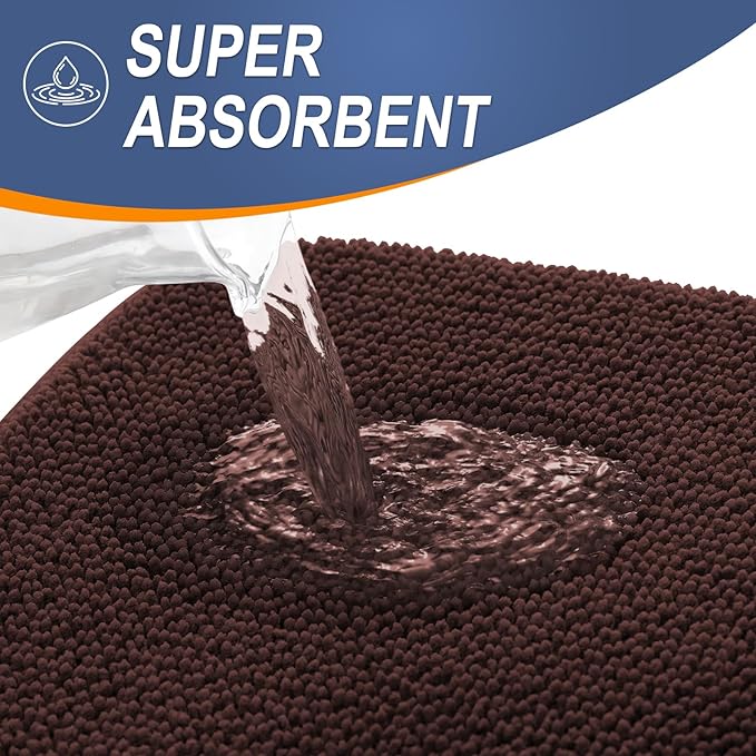 OLANLY Thick Memory Foam Bathroom Rugs 35x24, Absorbent Bath Mat, Brown | Soft Quick Dry Bath Rugs, Non-Slip, Machine Washable Carpet for Bathroom Floor, Tub and Shower, Home Decor Accessories