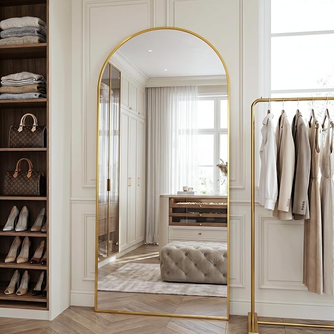 Full Length Mirror, 78" x 38" Arched Full Body Mirror Large Standing Floor Mirrors, Mirrors for Bedroom, Bathroom, Living Room Standing or Wall Leaning, Gold