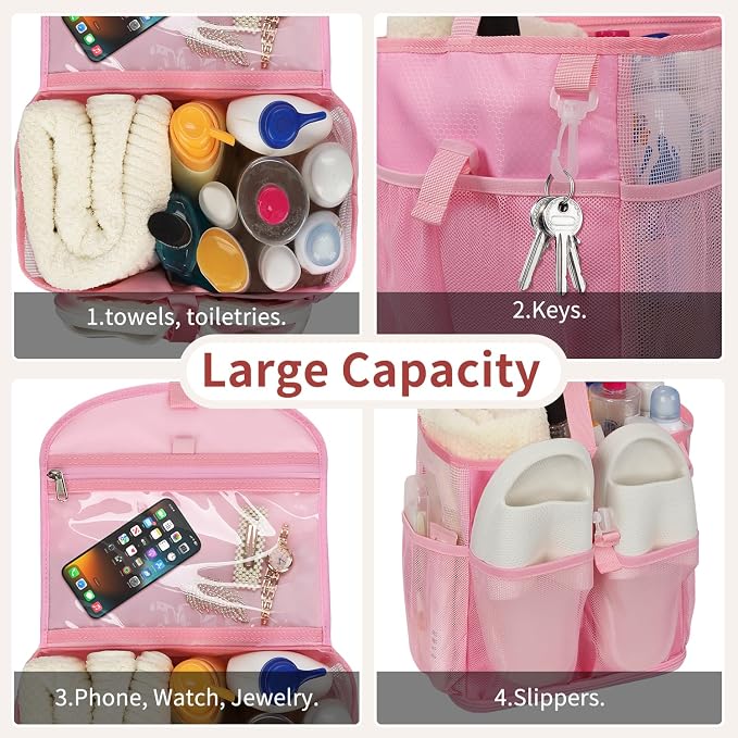 Ethereal Pink Hanging Mesh Shower Caddy Portable for College Dorm Room Essentials, Large Capacity Shower Bag for Guys/Girls, for Beach, Swimming, Gym