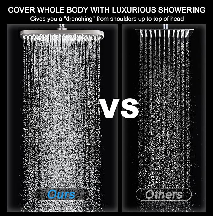 12" High Pressue Rain Shower Head with Handheld, 9 Sprays Hand Showerhead | Shower Heads with Handheld Spray Combo, Dual Head, Built-in Magnetic Docking, Power Jets, 59" Shower Hose, Nickel 1.75GPM