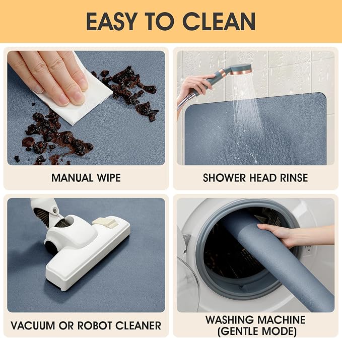 Non Slip Bath Mat, Thin Bathroom Rugs Fit Under Door, Quick Dry Bath Mats, Machine Washable Bath Rugs for Bathroom, Bathtub & Kitchen, Haze Blue/Upgraded Solid/24 x17