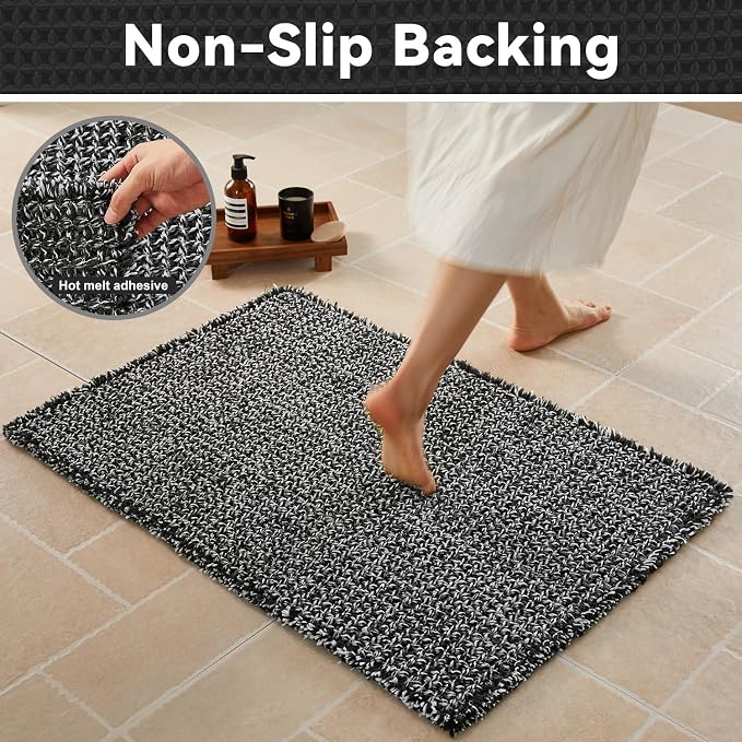 Triohero Waffle Bath Mat, Boho Bathroom Rugs Non Slip Washable, Ultra Soft Super Absorbent Quick Dry Farmhouse Bathroom Decor, 24" x 36", Black & White | Super Absorbent Quick Dry Bath Rug, Non-Slip Backing, Soft Waffle Washable Farmhouse Bathroom Mats...