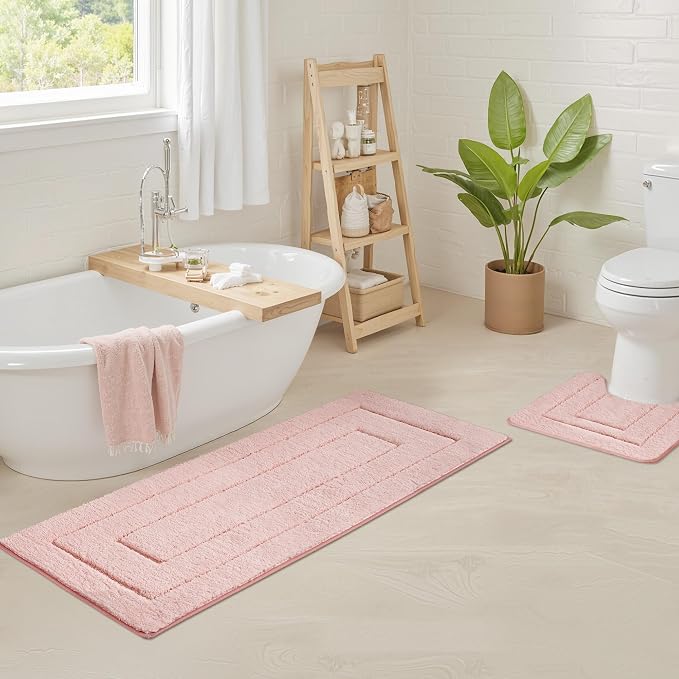 GRANNY SAYS Pink Bathroom Runner Rug 24" x 59", Soft Microfiber Bath Mat | Non-Slip long rug with TPR Backing, Absorbent, Machine Washable Extra Large Bath Rugs for Double Vanity, Shower, Tub