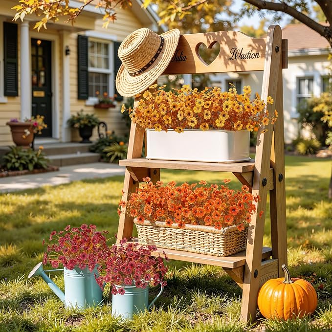 Alupssuc 48 Bundles Artificial Fall Flowers, UV Resistant Faux Mums Porch | Silk & Plastic, 13 Inch Tall, for Indoor Outdoor Planters Yard Patio Window Box, Autumn Outside Realistic Fake Decoration