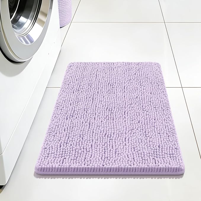 Bcoimo Small Bath Rug Mat,24x17 Extra Soft Chenille Lavender Bathroom Mats | Non Slip with Rubber Backing Bathroom Rugs;High Absorbent And Quick Dry Microfiber mat; Machine Washable;Extra Soft Bath Rug