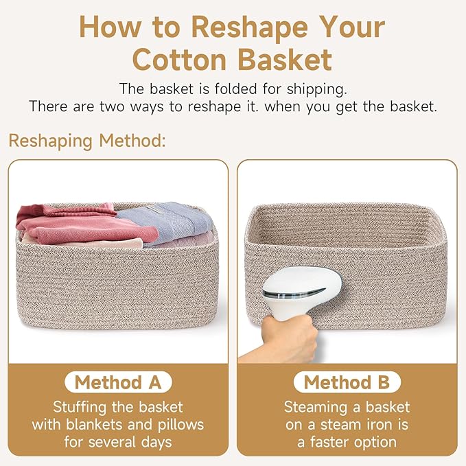 3 Pack Small Storage Baskets for Organizing, 11.8×7.8×5.1", Klein Blue | Woven Baskets for shelves, Cotton Rope Basket for Gifts Empty, Closet Organizer Bins with Handles, Cube Decorative Box