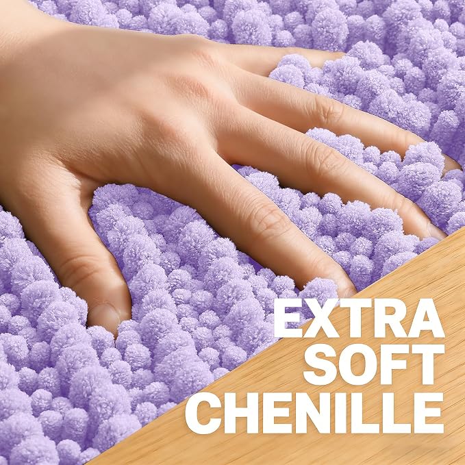 OLANLY Bathroom Rugs 36x24, Thick Soft Absorbent Chenille Bath Rugs | Lavender, Shaggy Bath Mat with Quick-Drying Rubber Backing, Washable for Floor, Tub and Shower, Home Decor Accessories
