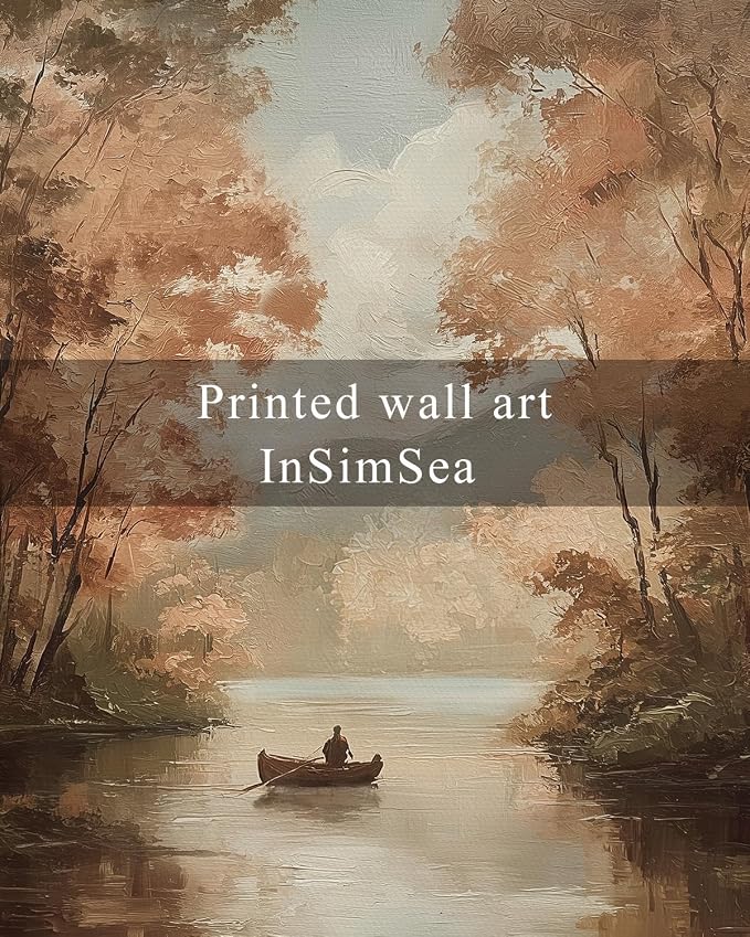 InSimSea Vintage Fall Picture Wall Decor, Autumn Lake Landscape Art, Rustic Nature Decor for Shelf Kitchen Bathroom, Framed Canvas Art, 16x12in,Small Size