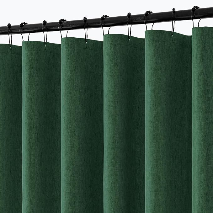 ANRODUO Dark Green Linen Textured Fabric Shower Curtain Set - W72xL84 | Farmhouse Shower Curtain with 12 Metal Hooks, Waterproof Heavy Duty, Button Hole Design, Machine Washable for Bathroom