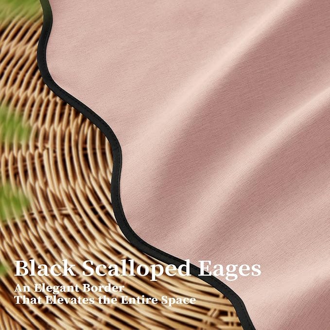 72x78 Boho Scalloped Linen Textured Cloth Shower Curtain, Blush Pink | Long Size, 230GSM Waterproof Polyester, Heavy Duty Fabric, 12 Plastic Hooks, Elegant Modern Farmhouse Style, Machine Washable
