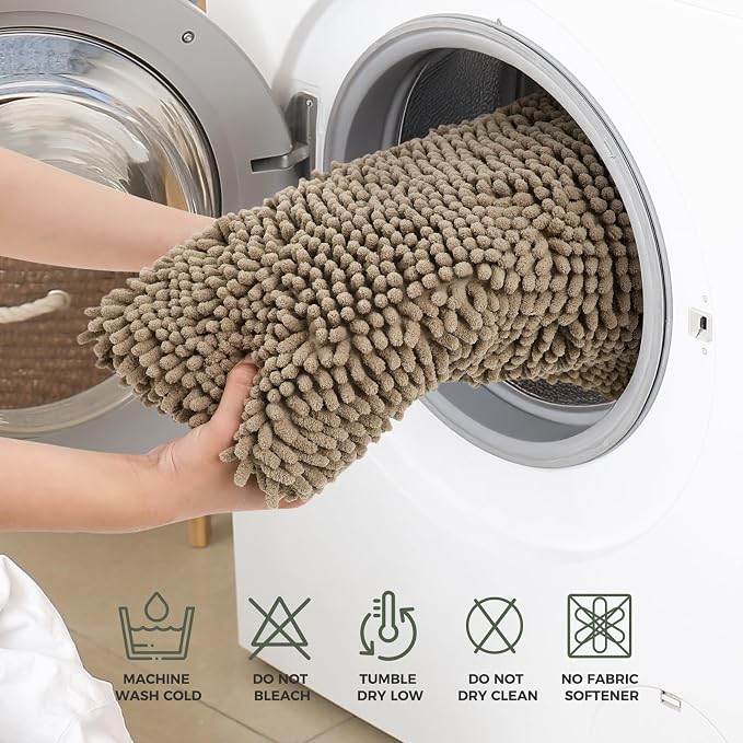 Bcoimo Bath Rugs Mat Set,2 Piece Non Slip Chenille Latte Bathroom Mat Sets | Extra Soft Bathroom Rug set;Non Slip with Rubber Backing Microfiber Mat;High Absorbent And Quick Drying mats;Machine Washable