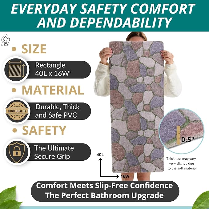 Non Slip Bathtub Mat Shower Mat for Tub - Loofah Bath Mats for Bathroom - 40x16 Bathtub Floor Mat - Textured Anti Slip Bath Mat Without Suction Cups - Secure Mat for Wet Areas (40x16 Stone Path)