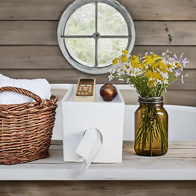 Hymmah Square Tissue Box Holder Cover with Tray,Unique Design Cube Tissue Dispenser Decor for Vanity Counter Tops Also Great for Bedroom and Living Room