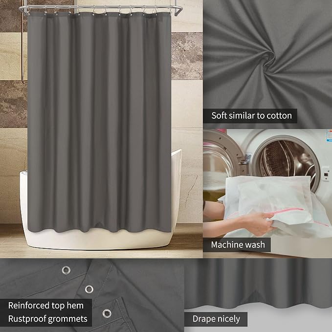 ALYVIA SPRING Extra Long Fabric Shower Curtain or Liner Dark Gray, 72x84 | 3 Magnets, Soft Cloth & Hotel Quality, Machine Washable, Light-Weight, Extra Long Size