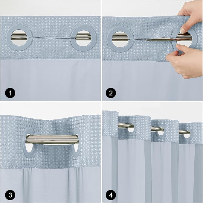 Colorful Star Waffle Weave No Hook Shower Curtain, 72 x 75 Inch, Fog Blue | Heavy Duty Thick Shower Curtain Sets with Snap in Fabric Liner and Mesh Top Window, Hotel Style Waterproof Bathroom Curtain