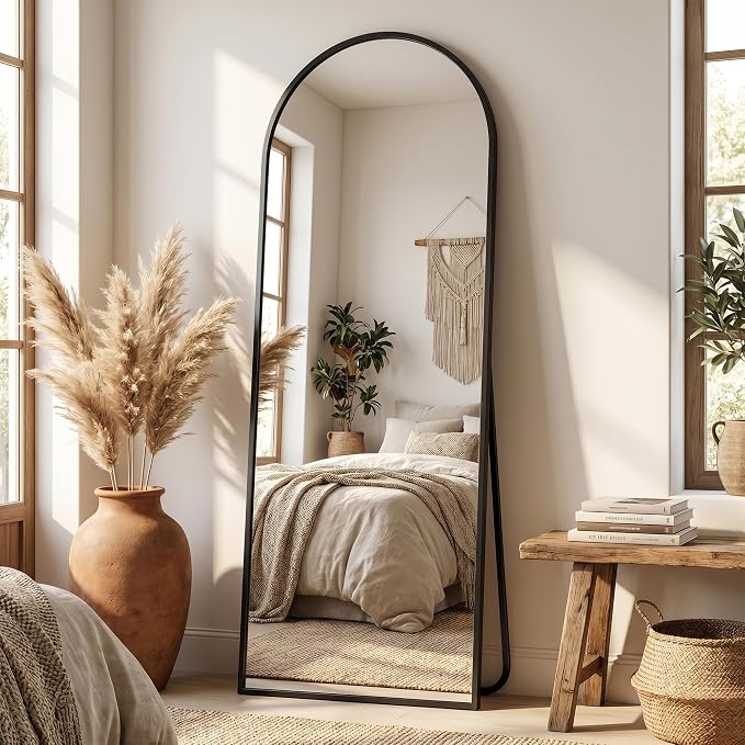 Full Length Mirror, 58" x 19" Arched Full Body Mirror Large Standing Floor Mirrors, Mirrors for Bedroom, Bathroom, Living Room Standing or Wall Leaning, Black