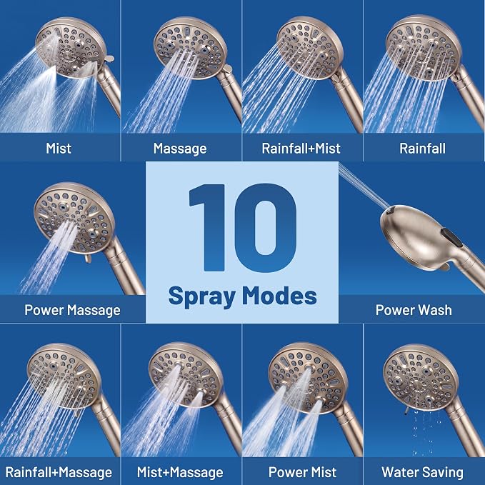 MakeFit Dual Filtered Rain Shower Head Combo, High Pressure Handheld Shower Head with Adjustable Bar - Rainfall Shower Head And Showerhead with Filter for Hard Water - Removes Chlorine(Brushed Nickel)
