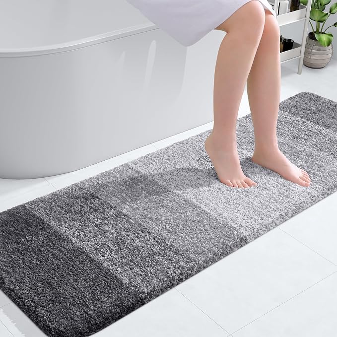 OLANLY Bathroom Runner Rug 59x20, Extra Soft Absorbent Microfiber Bath Rugs | Grey, Non-Slip Quick-Drying Rubber Backing, Machine Washable Long Bath Mat for Floor, Tub and Shower, Home Decor Accessories