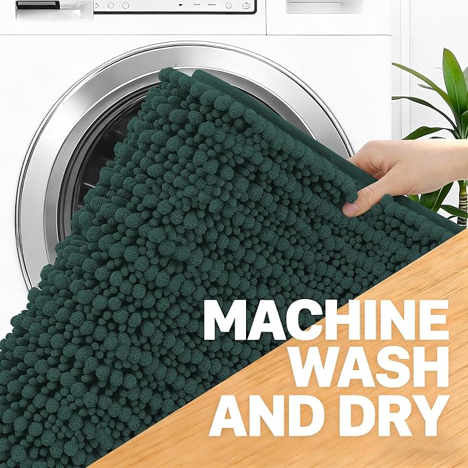 OLANLY Large Bathroom Rugs 40x32, Thick Soft Absorbent Chenille Bath Rugs | Blackish Green, Quick-Drying Rubber Backing, Shaggy Bath Mat, Washable for Floor, Tub and Shower, Home Decor Accessories