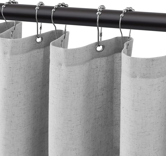 Jowels Gray Linen Fabric Shower Curtains for Bathroom, 72x72 | Grey Linen Shower Curtains Set, Waterproof Washable Weighted Textile, Metal Hooks, Hotel Boho Farmhouse Bathroom Decor
