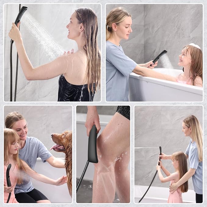 BRIGHT SHOWERS High Pressure Dual Shower Head Combo with Rainfall & Handheld, 4 Spray Settings, Tool-Free Installation, 60" Stainless Steel Hose, Matte Black