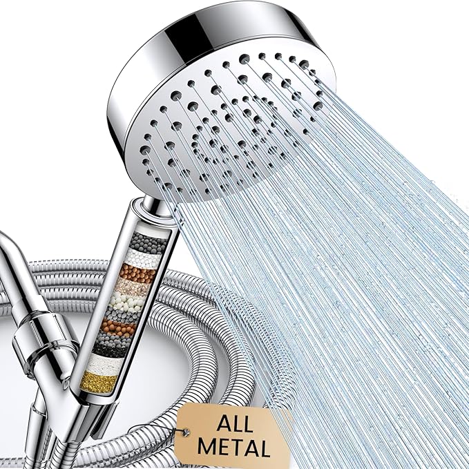 FEELSO Filtered Shower Head with Handheld, High Pressure Shower Filter Head | ALL METAL, 6 Spray, Anti-clog Nozzles, Extra-long 72" Hose & Holder, Remove Chlorine for Hard Water, Reduce Dry Itchy Skin