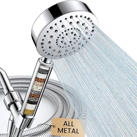 FEELSO Filtered Shower Head with Handheld, High Pressure Shower Filter Head | ALL METAL, 6 Spray, Anti-clog Nozzles, Extra-long 72" Hose & Holder, Remove Chlorine for Hard Water, Reduce Dry Itchy Skin