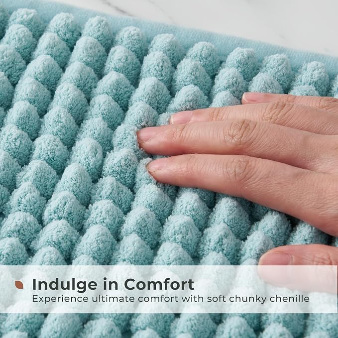 FRESHMINT Thick Chunky Chenille Bathroom Rug, Aqua Blue, 20"x32" | Non-Slip Backing, Water Absorbent Surface, Machine Washable Care, Cushioned Comfort, Bathroom Floor Use