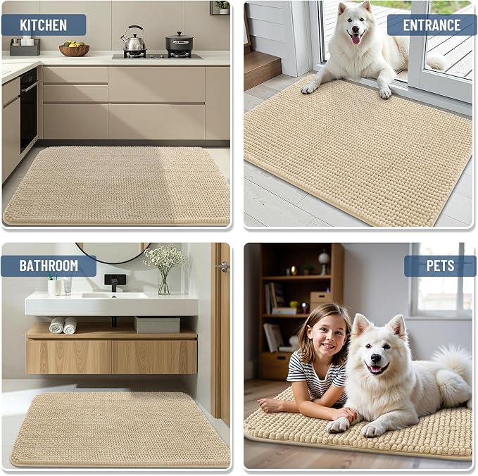 Arotive Chenille Bathroom Rugs 45x27, Soft Absorbent Bath Mat, Beige | Rubber Backing, Machine Washable Dry Bath Mats for Bathroom Floor, Tub and Shower, Home Decor Accessories