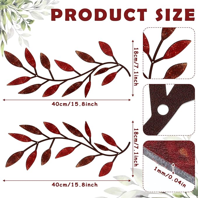 Zhengmy 2 Pcs Metal Leaf Wall Art Vine Branch Decor,Autumn Color