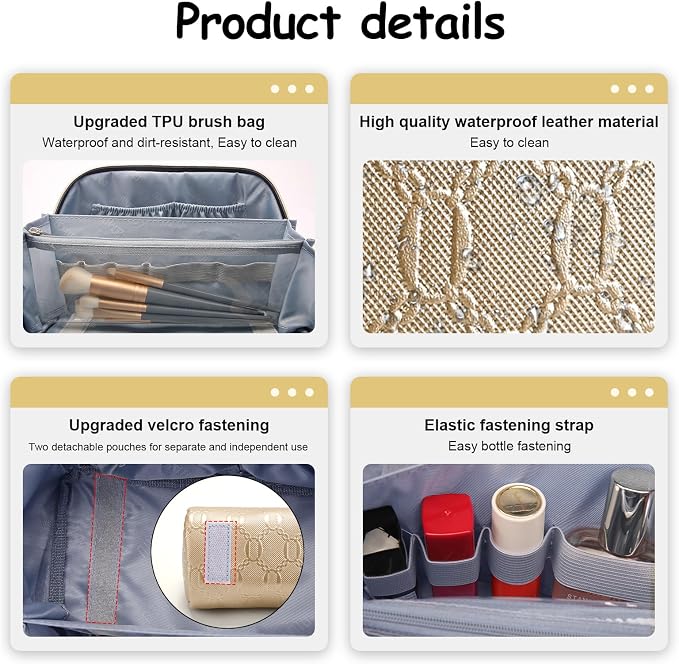 BOYATU Travel Makeup Bag Cosmetic Bags for Women: 3-Piece Makeup Bag Set | | Up to 20 3.4-oz Bottles | 180° Open-Flat Toiletry Organizer for Travel Essentials | Gift-Ready | (G-5-Gold Yellow)
