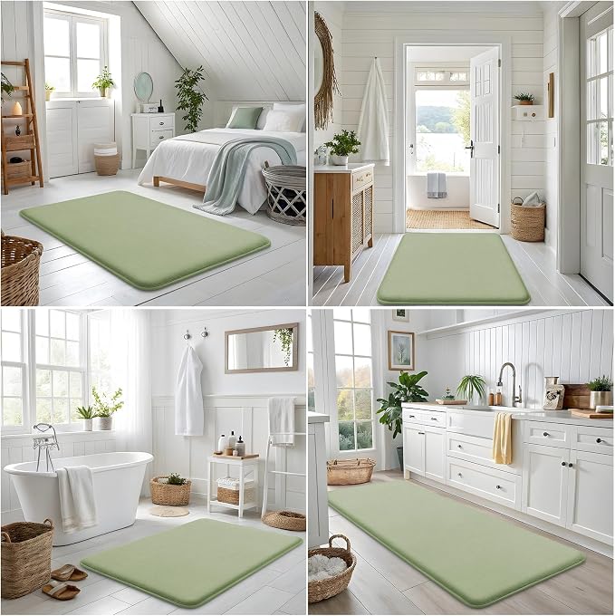 Smiry Memory Foam Bath Mat 24x16, Extra Soft and Absorbent Bathroom Rugs | Sage Green, Quick Dry Machine Washable Non-Slip Bath Mat for Bathroom Floor, Shower and Tub