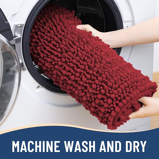 Arotive Bathroom Rugs Mat 54x24, Soft Absorbent Chenille Shaggy Bath Mat | Red, Machine Wash Dry, Bath Rugs for Bathroom Floor, Tub and Shower, Home Decor Accessories