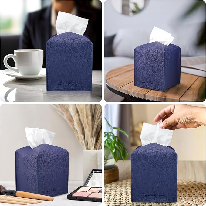 Premium PU Leather Tissue Box Holder - Elegant Hotel-Style Tissue Box Cover for Home, Office & Car Décor, Tissues Cube Organizer for a Natural & Classic Look (Blue)