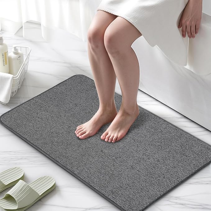 Upgraded Bath Mat 19x30Inch, Thin Bath Mats Rugs with Rubber Backing Non-Slip, Absorbent,Quick Dry Machine Washable, Home Decor Accessories Cozy Cloth Bathroom Rugs fit Under Door/Sink/Tub-Dark Grey