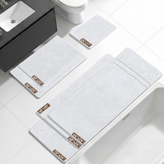 Bcoimo 48x30 Chenille Bath Mat – Non-Slip with Backing Bath Rug Ultra-Absorbent and Machine Washable Bathroom Mat Quick-Dry Design. Ideal for Bathroom Shower and Tub Areas